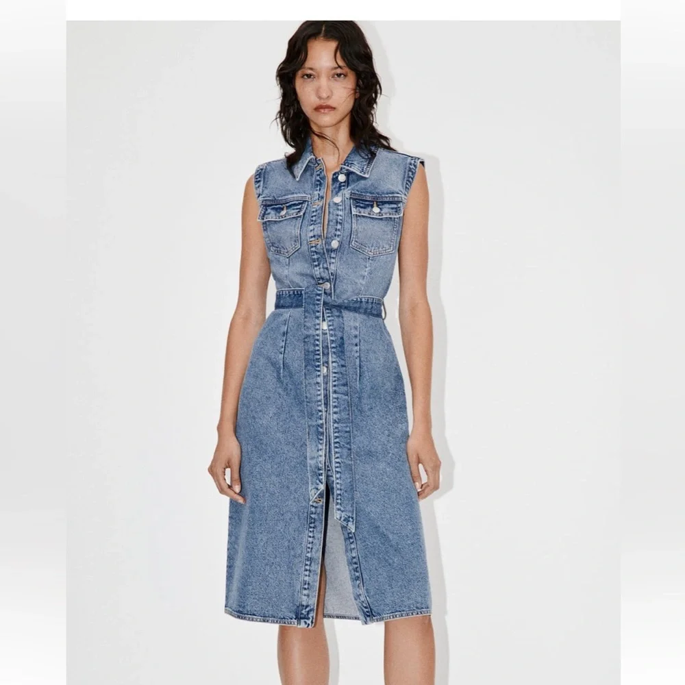 Zara | Dresses | Zara Nwt Denim Midi Dress | Poshmark